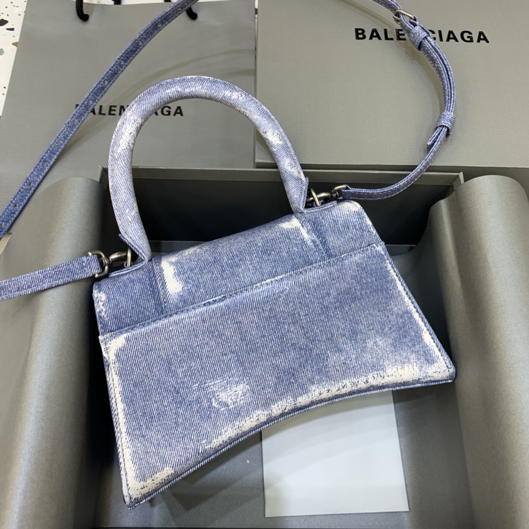 Balenciaga Hourglass Small Handbag Denim Printed Shoulder Bag Blue